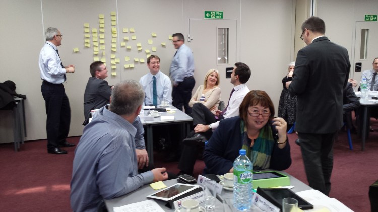 John Tomsett leading a very progressive teaching approach with yellow stickies. Questions for MG & SMW next Tuesday