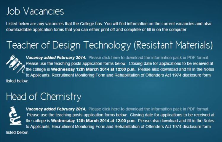 Screen Shot of Vacancies