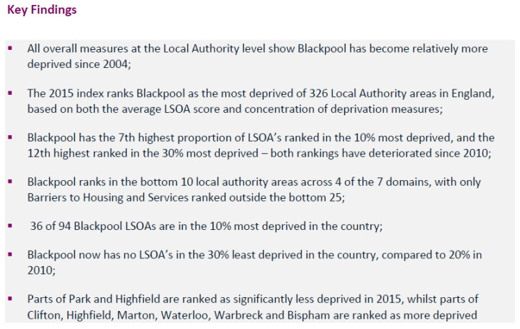 Blackpool the most deprived LA in England (2015). Resilience Matters and in Blackpool more than most places.